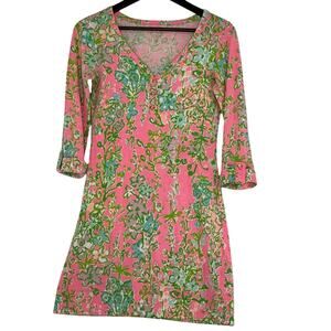 Lilly Pulitzer Shift Dress XS Pink Green Pima Cotton Summer Beachy Resort Preppy